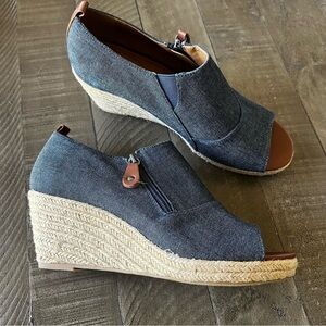 Comfortview Marci Denim Fabric Side Zip Peep Toe Wedge Sandals New No Box Sz 9W